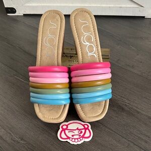 Sugar Vibrant Pink and Blue Slide Sandals